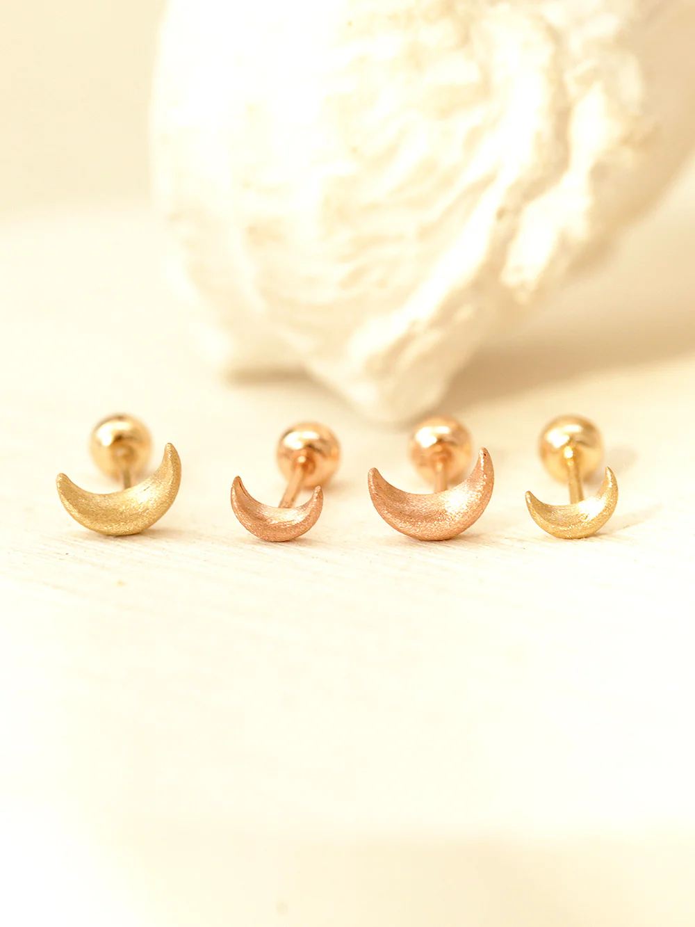 14K Gold Brushed Moon Star Heart Cartilage Earring 20G18G16G - Image 6