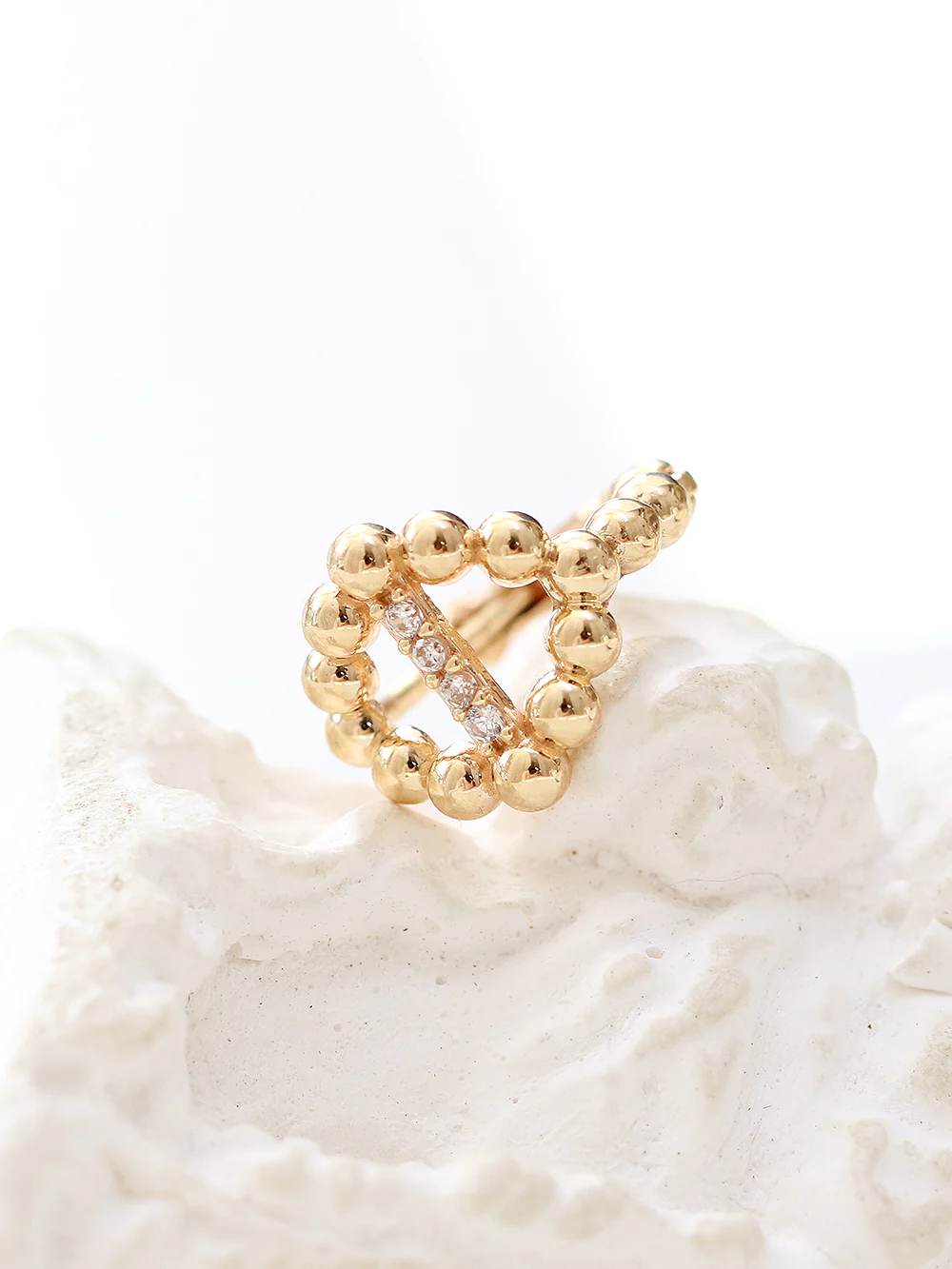 14K Gold Bubble Ball Cat Eye Hoop Earring - Image 4