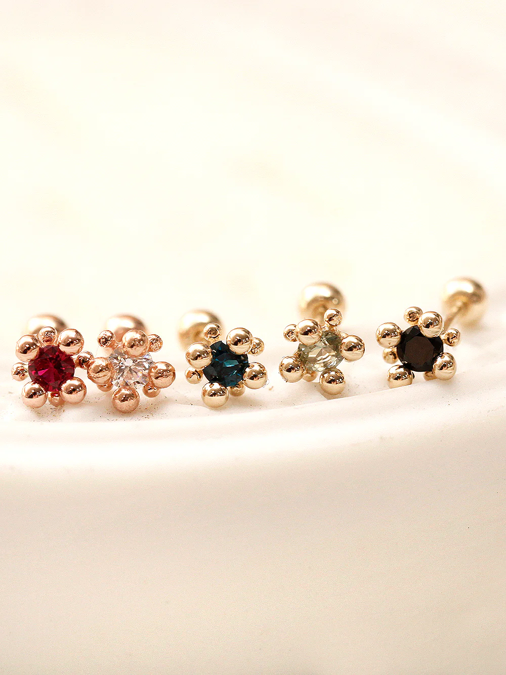 14K Gold Bubble Ball Color CZ Cartilage Earring 20G18G16G