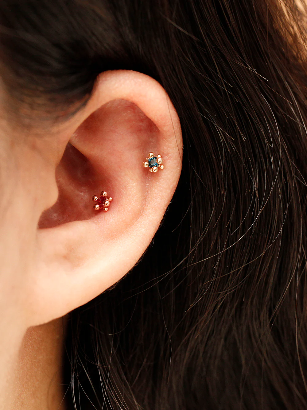 14K Gold Bubble Ball Color CZ Cartilage Earring 20G18G16G - Image 10