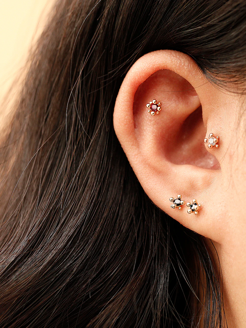 14K Gold Bubble Ball Color CZ Cartilage Earring 20G18G16G - Image 7