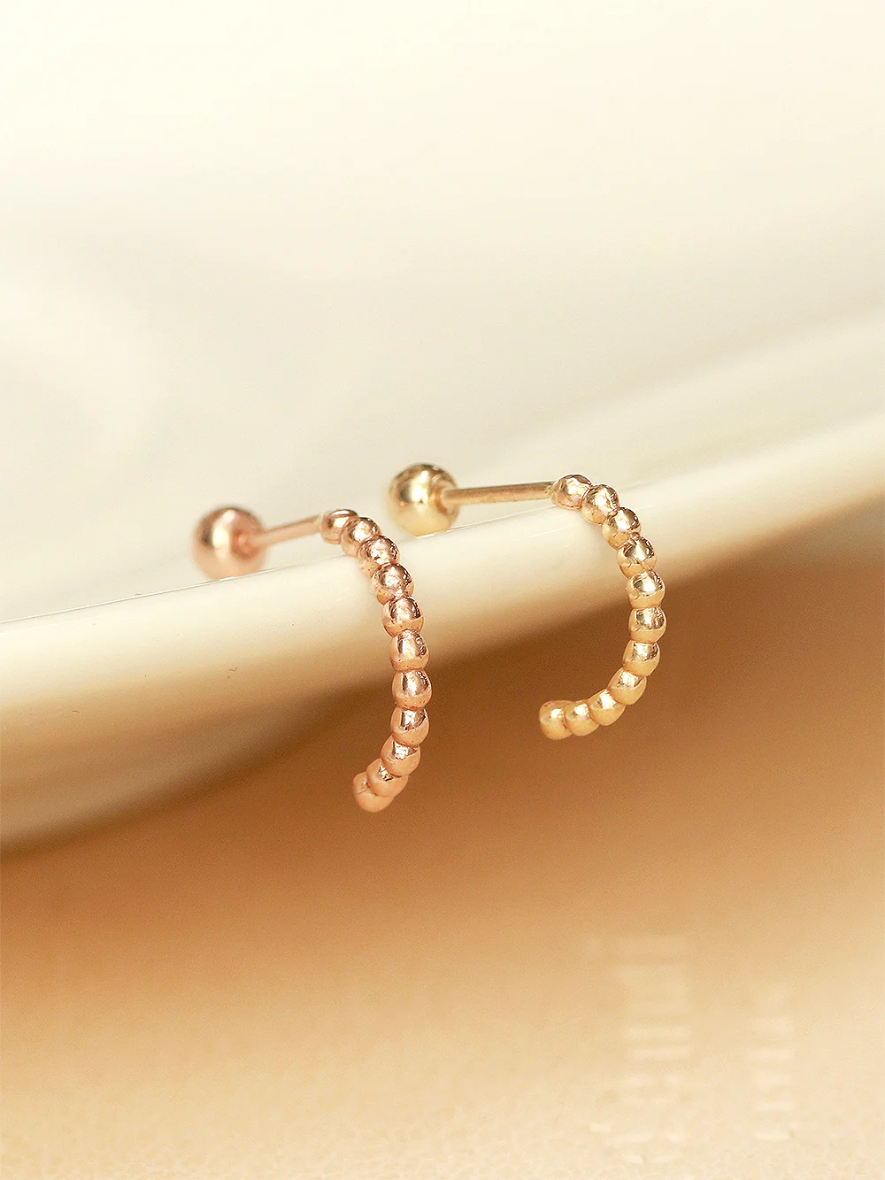 14K Gold Bubble Ball Half Hoop Earring 20G18G16G - Image 5
