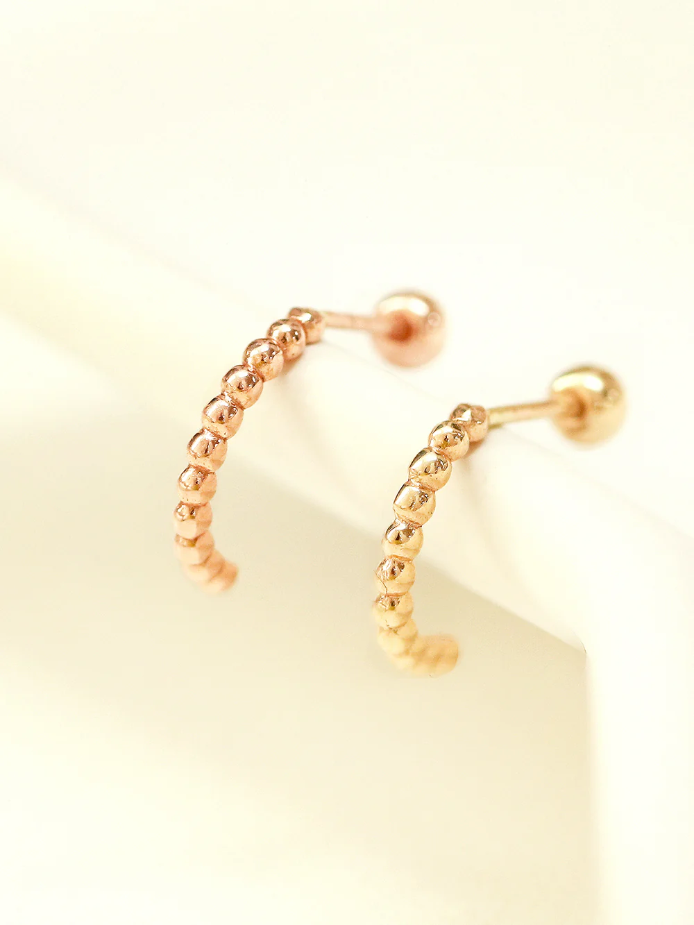 14K Gold Bubble Ball Half Hoop Earring 20G18G16G - Image 6