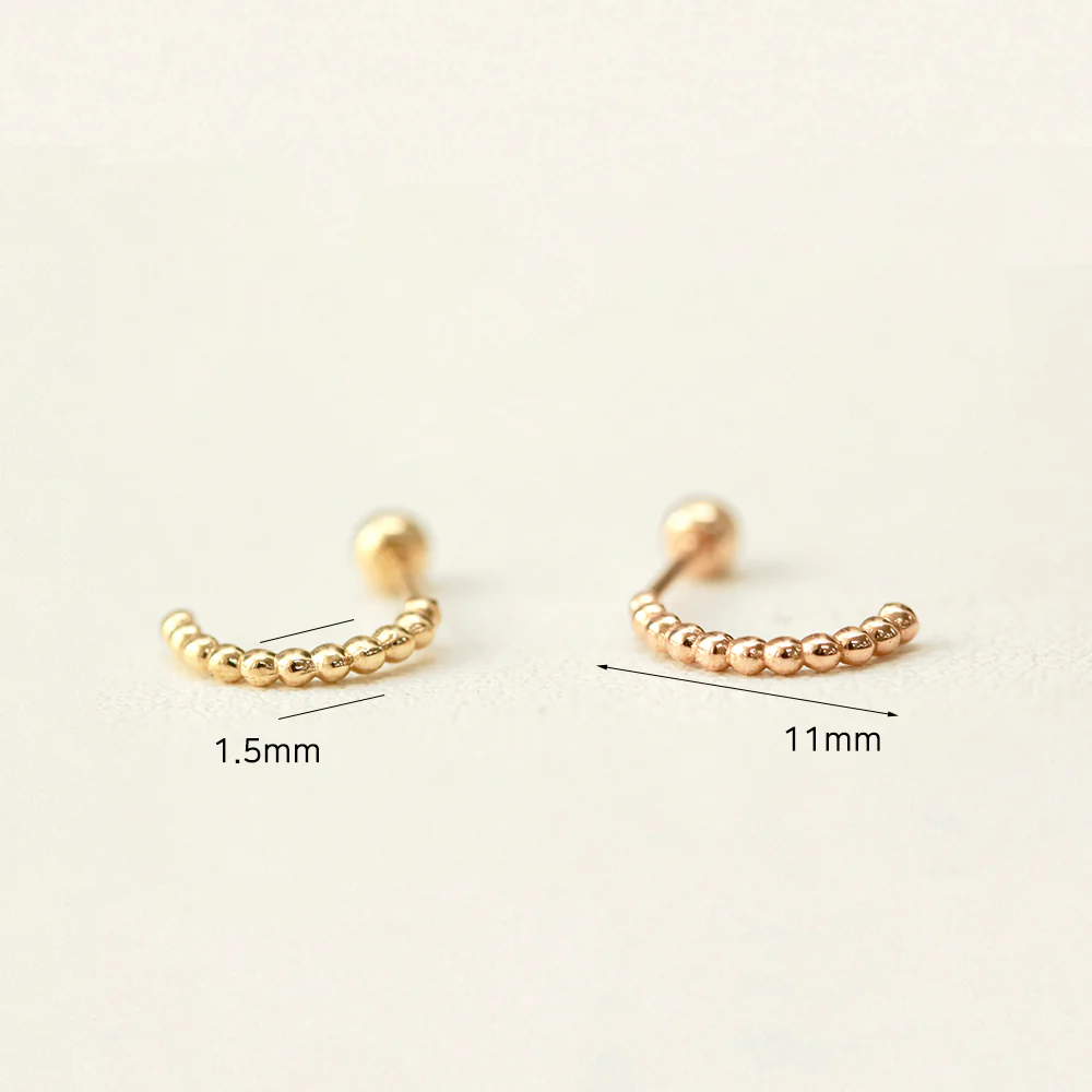 14K Gold Bubble Ball Half Hoop Earring 20G18G16G - Image 8