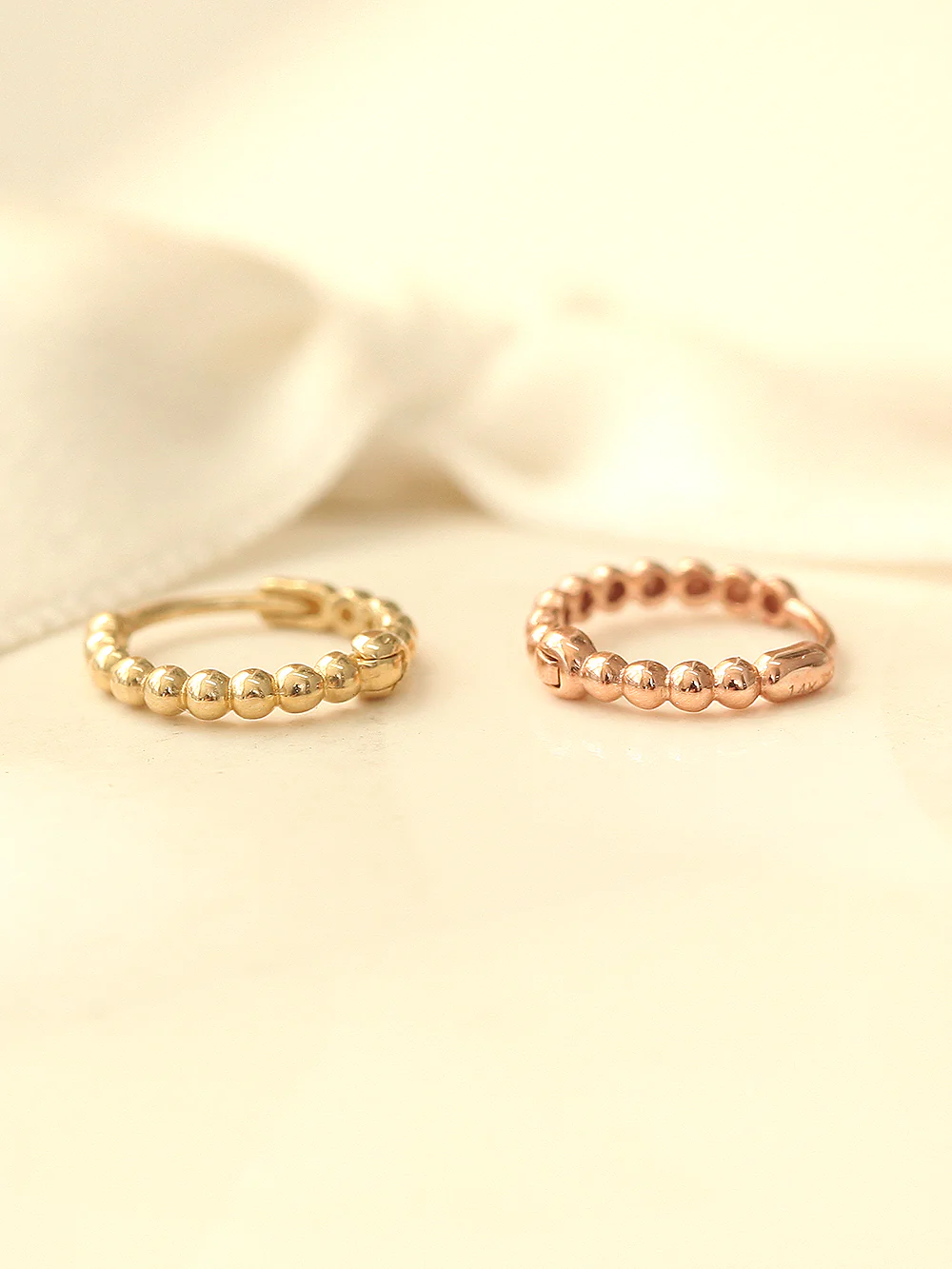 14K Gold Bubble Ball Hoop Earring - Image 7