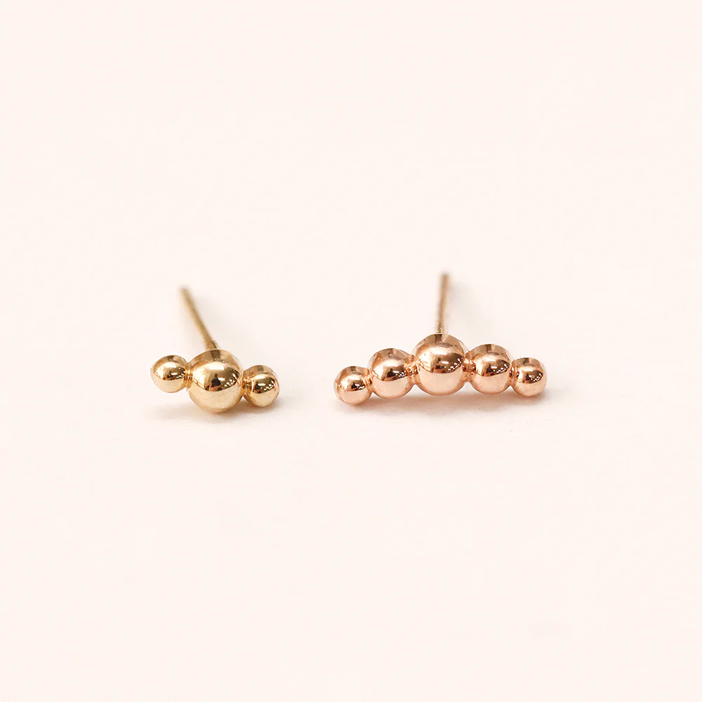 14K Gold Bubble Ball Stick Stud Earring - Image 3