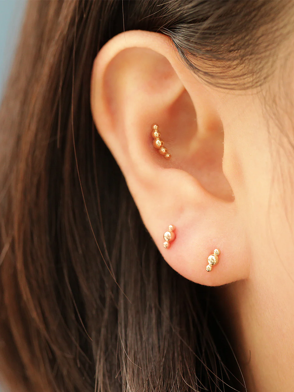 14K Gold Bubble Ball Stick Stud Earring - Image 4