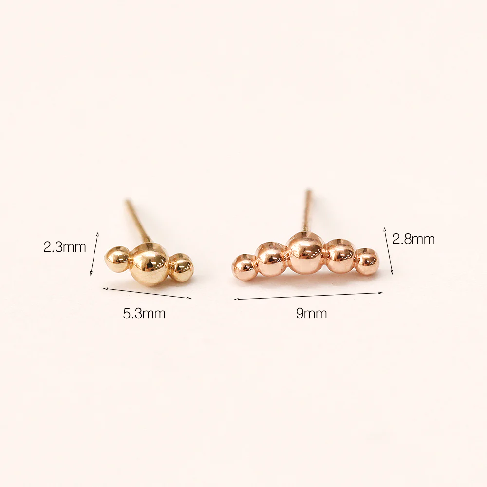 14K Gold Bubble Ball Stick Stud Earring - Image 5
