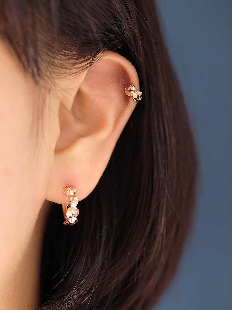 14K Gold Bubble Cutting Hoop Earring