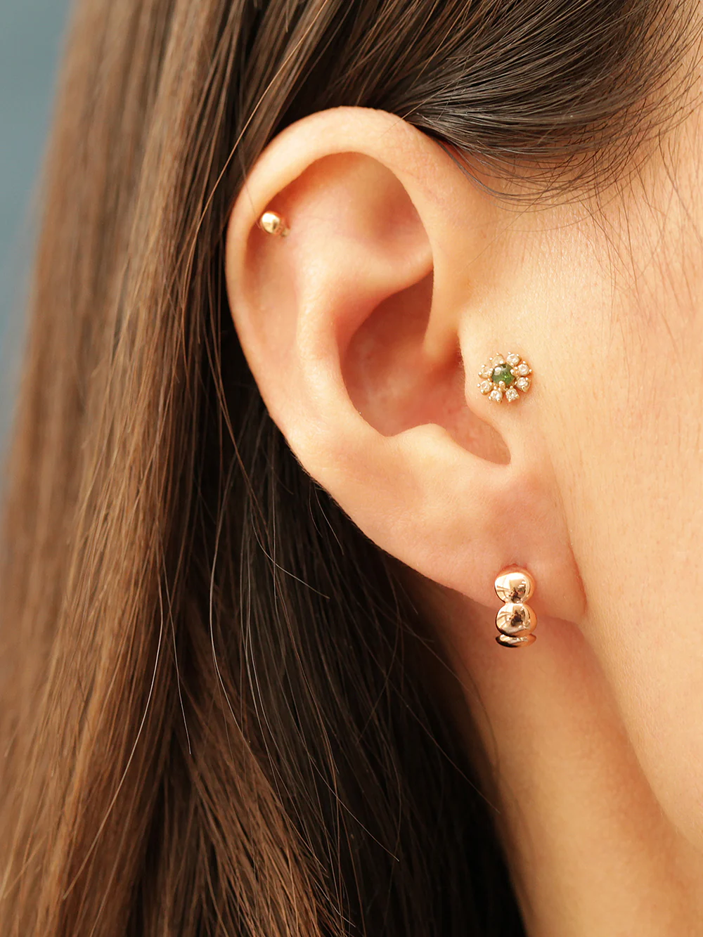 14K Gold Bubble Cutting Hoop Earring - Image 6