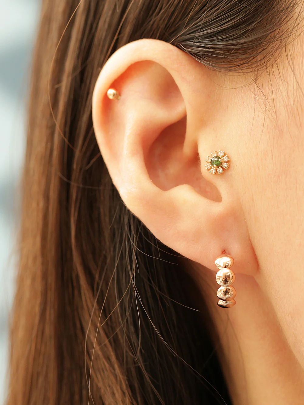 14K Gold Bubble Cutting Hoop Earring - Image 8