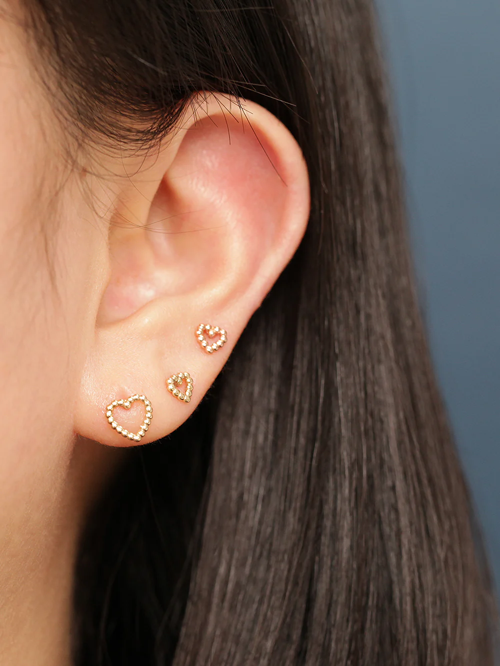 14K Gold Bubble Heart Cartilage Earring 20G18G - Image 2