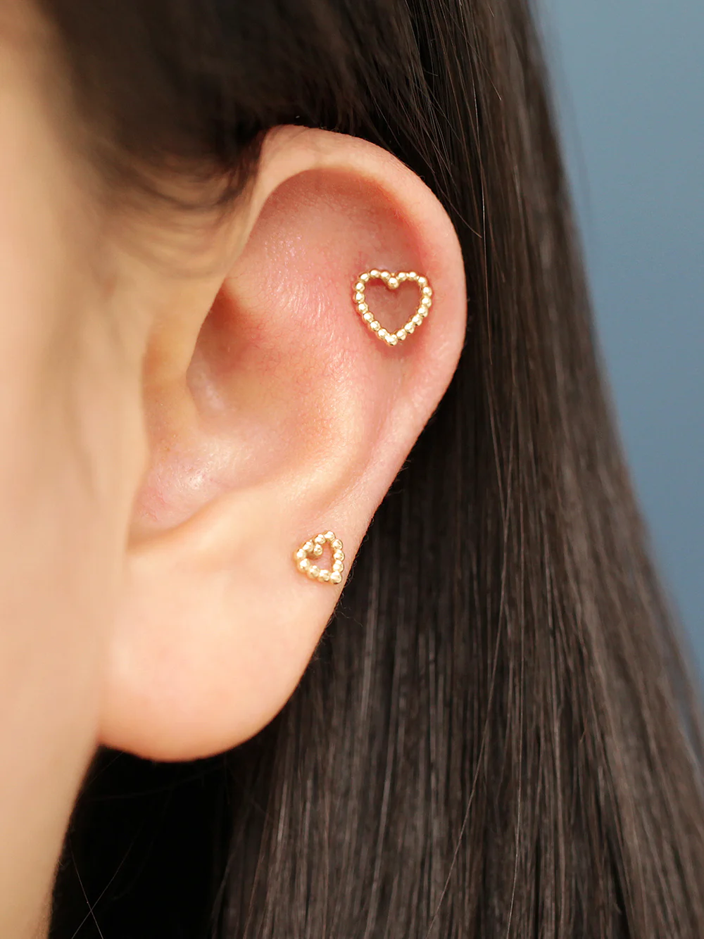 14K Gold Bubble Heart Cartilage Earring 20G18G - Image 3