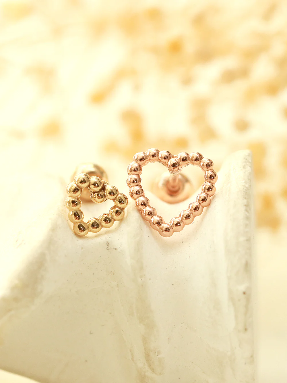 14K Gold Bubble Heart Cartilage Earring 20G18G - Image 9