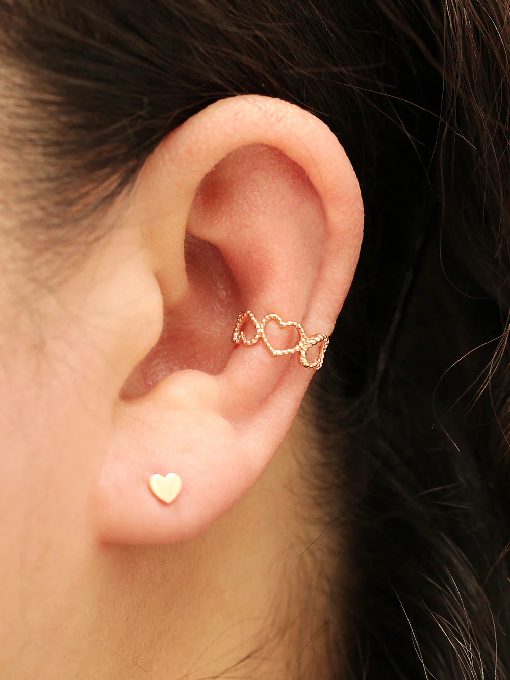 14K Gold Bubble Heart Ear Cuff - Image 2