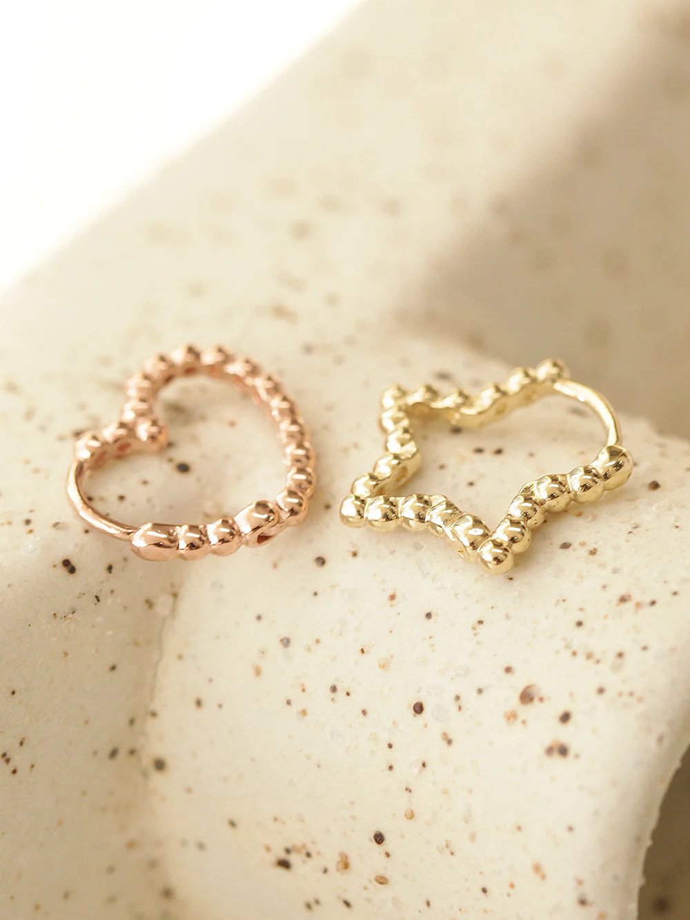 14K Gold Bubble Heart & Star Hoop Earring - Image 2
