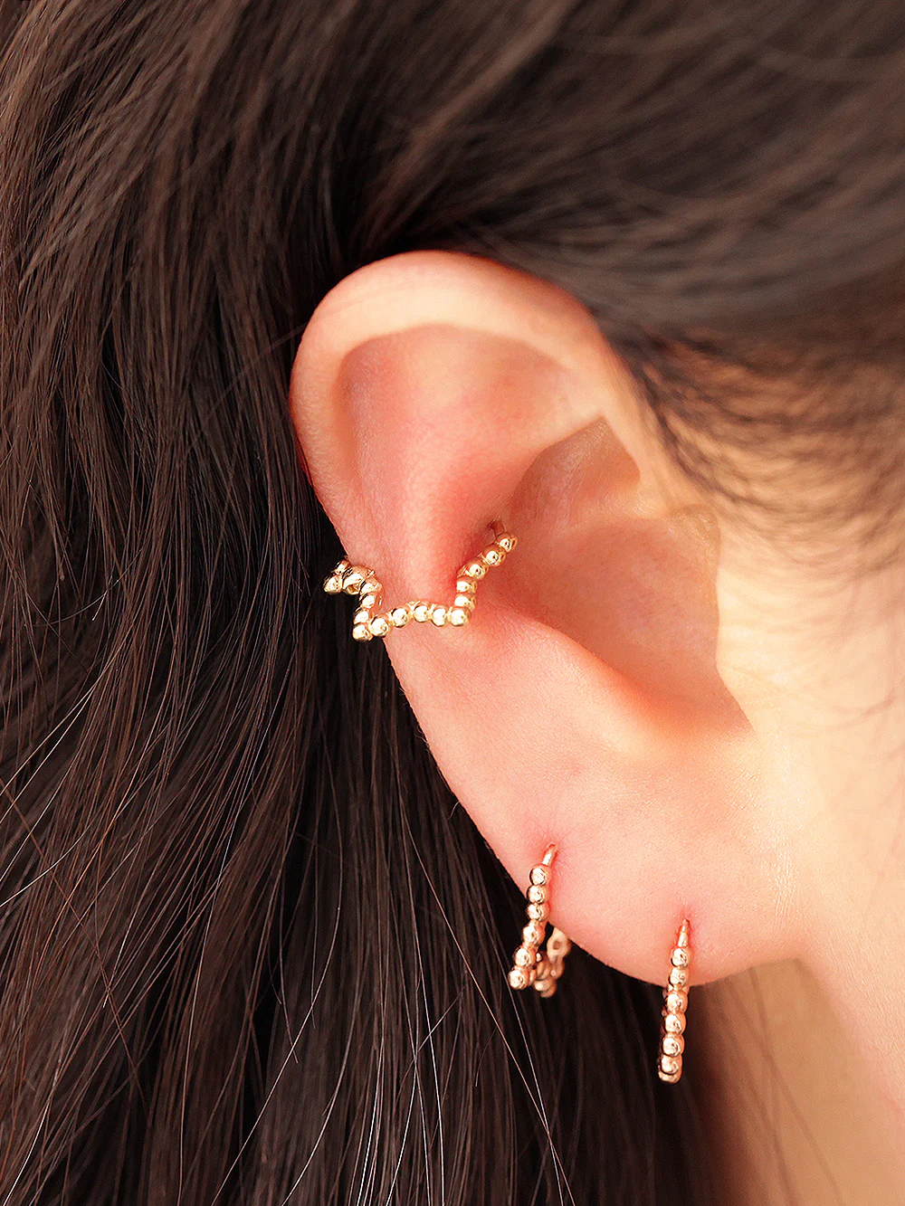 14K Gold Bubble Heart & Star Hoop Earring - Image 4