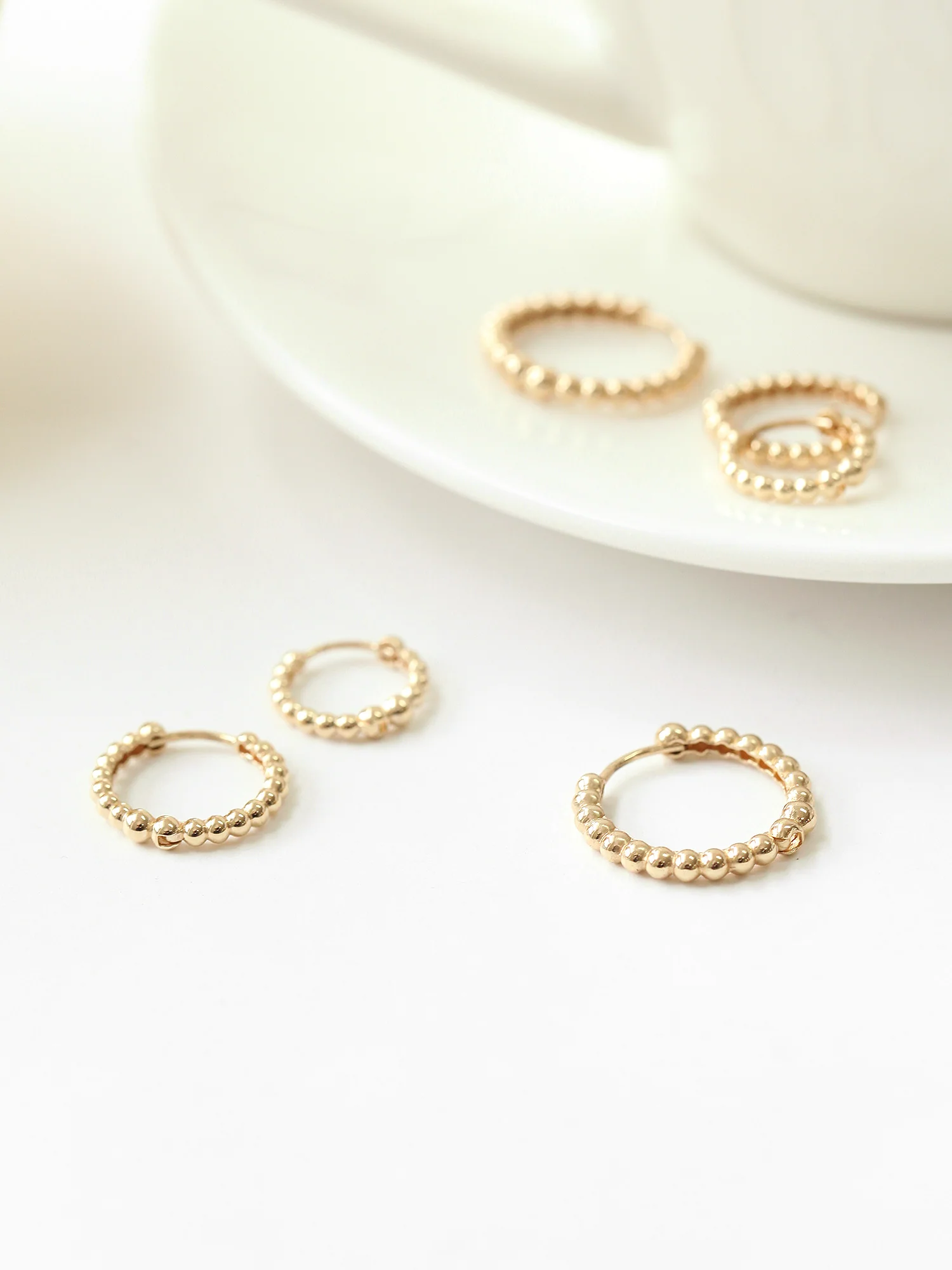 14K Gold Bubble hoop Earring - Image 2