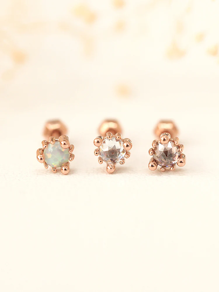 14K Gold Bubble Opal CZ Ball Cartilage Earring 18G16G - Image 12