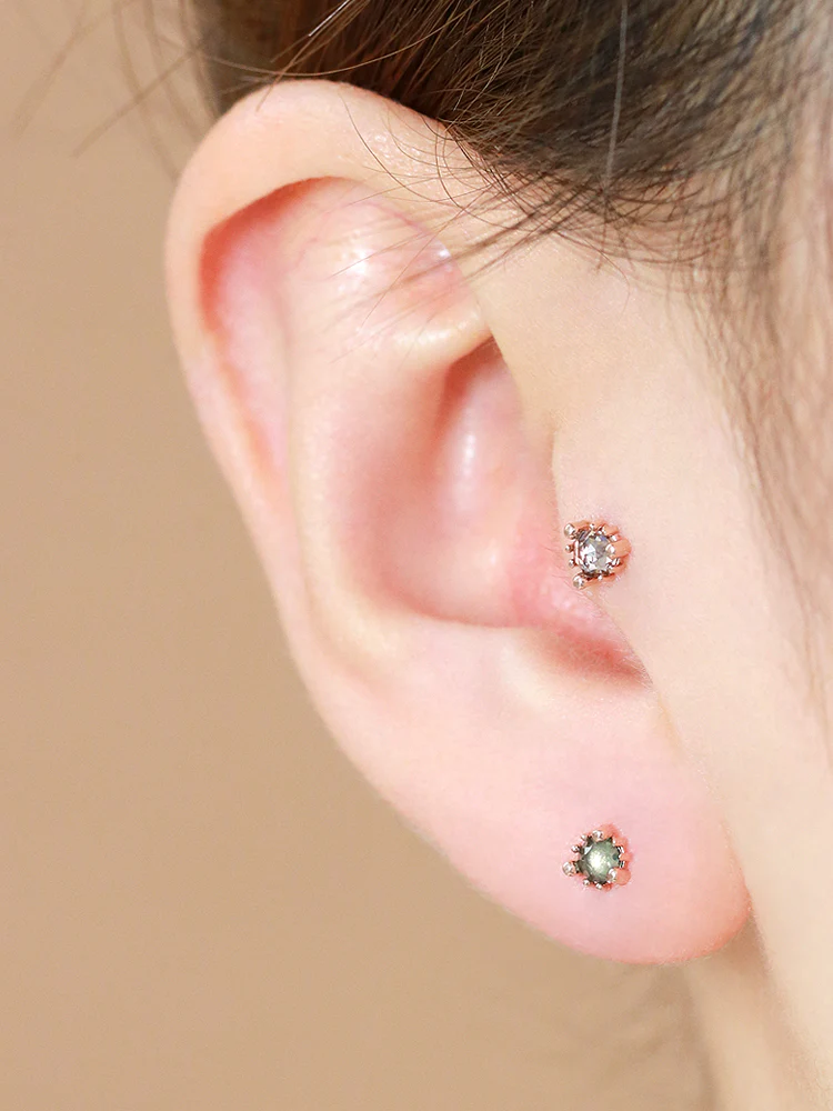 14K Gold Bubble Opal CZ Ball Cartilage Earring 18G16G - Image 2