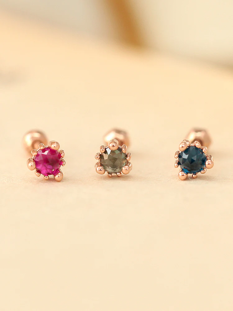 14K Gold Bubble Opal CZ Ball Cartilage Earring 18G16G - Image 5