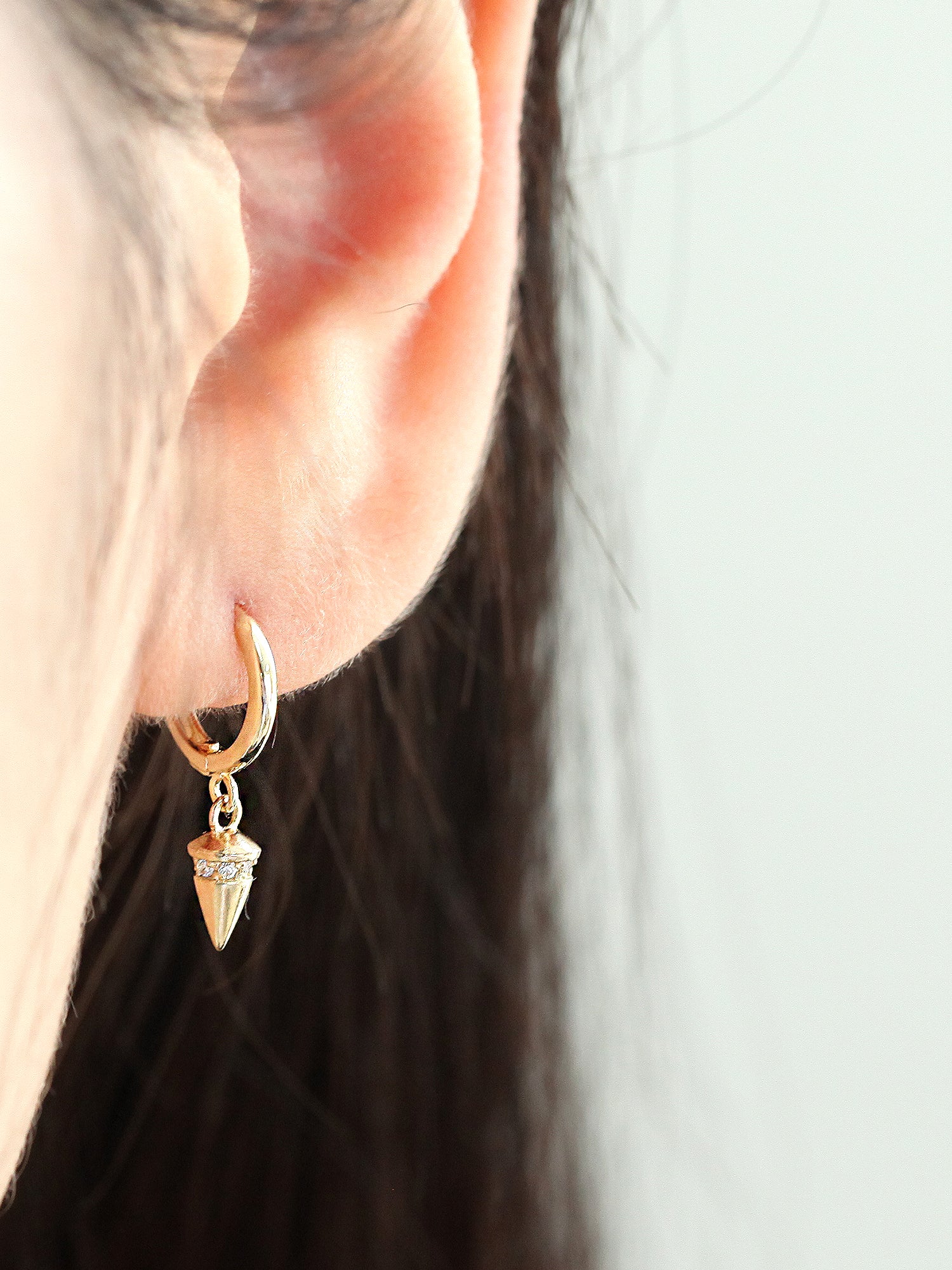 14K Gold Bullet Hoop Earring 20G - Image 4