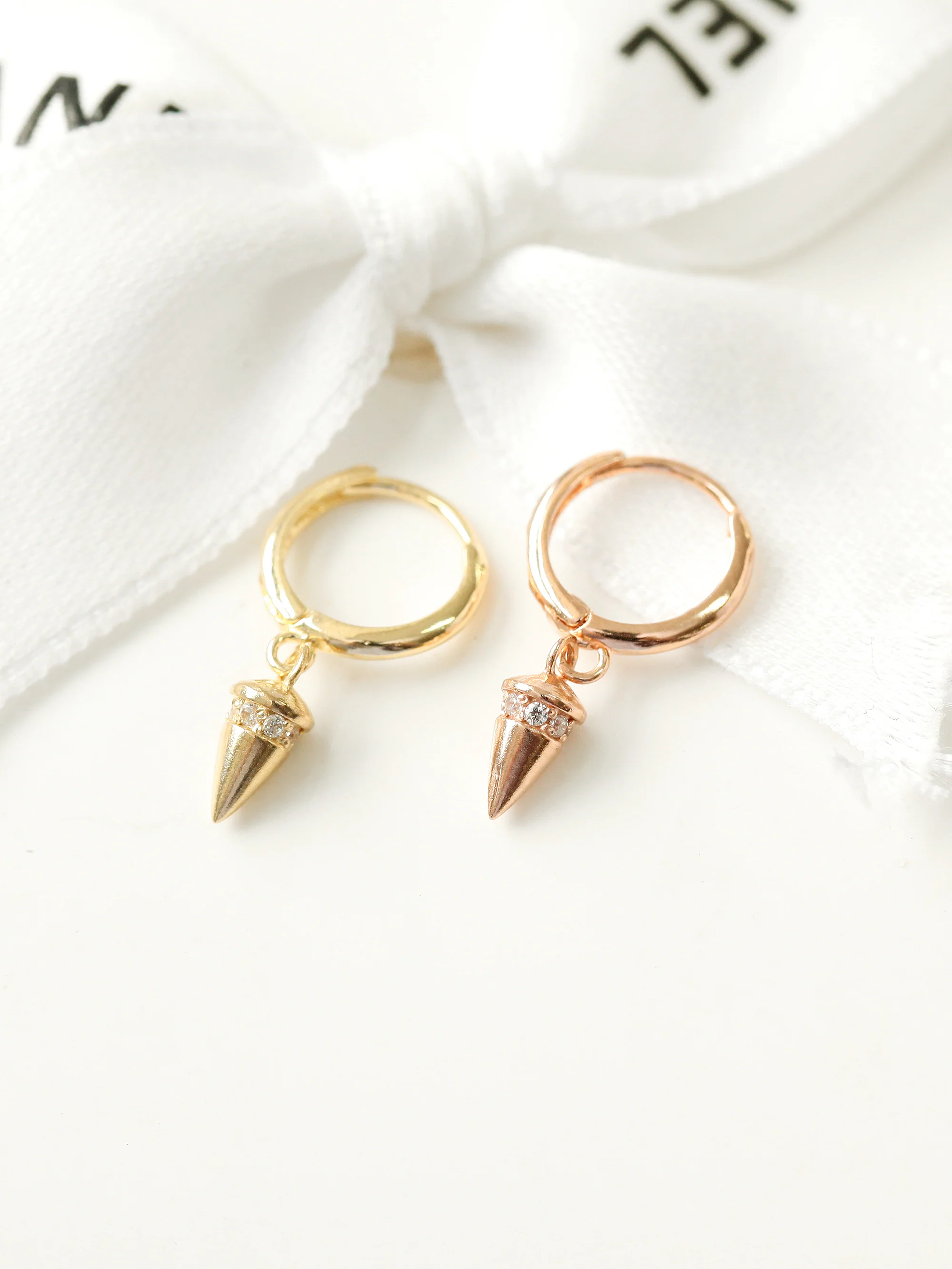 14K Gold Bullet Hoop Earring 20G - Image 6
