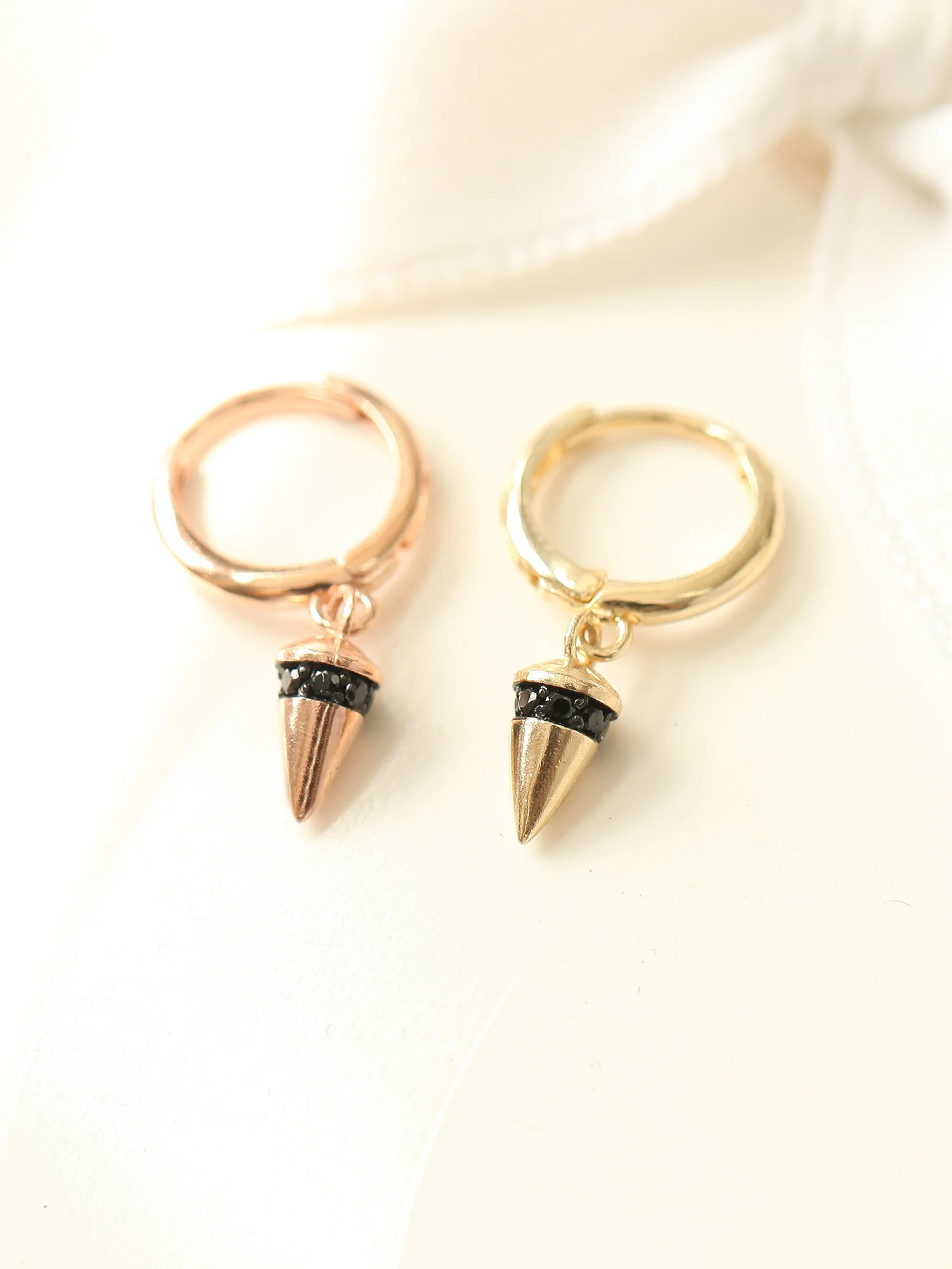 14K Gold Bullet Hoop Earring 20G - Image 7