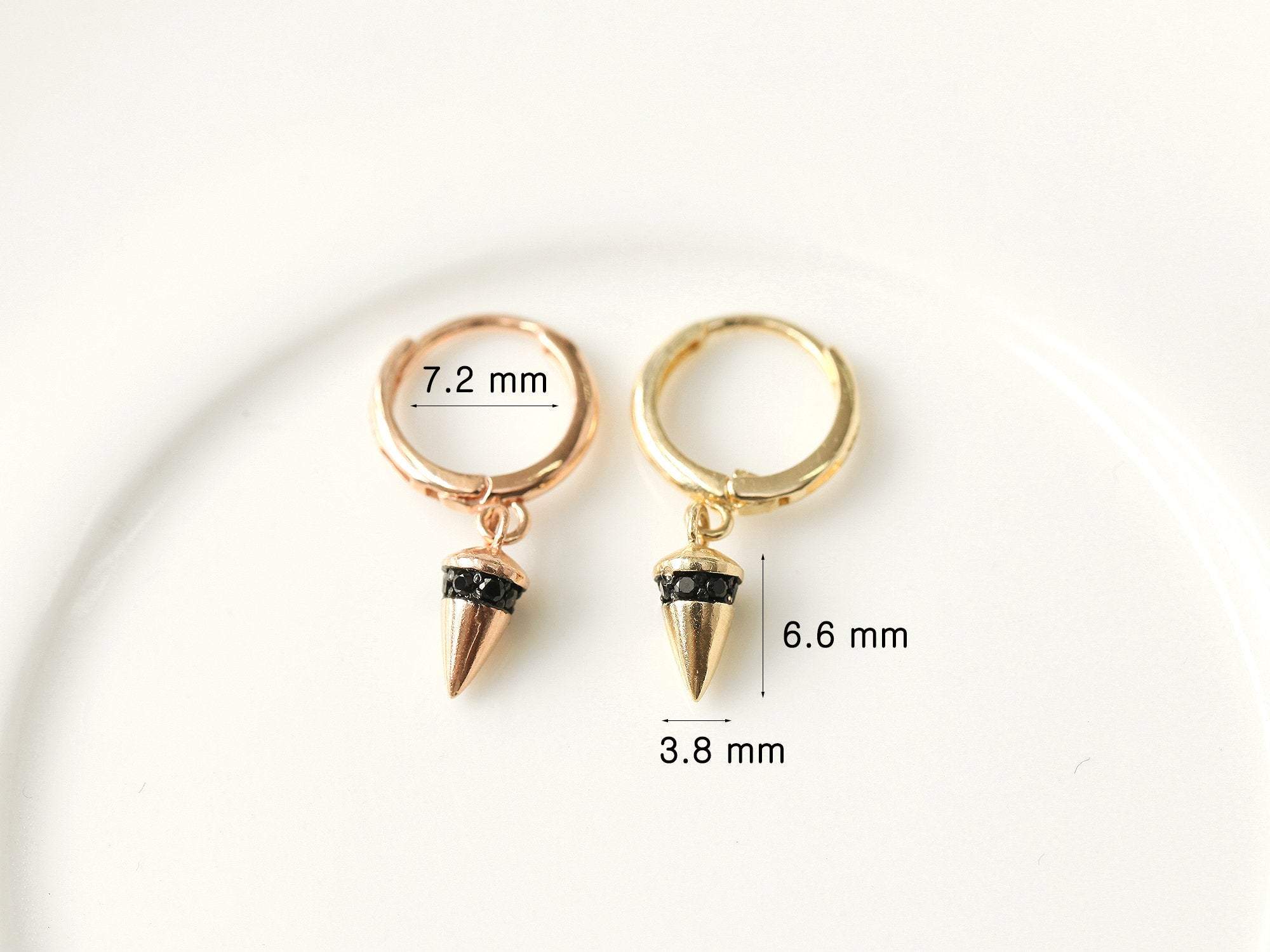 14K Gold Bullet Hoop Earring 20G - Image 8