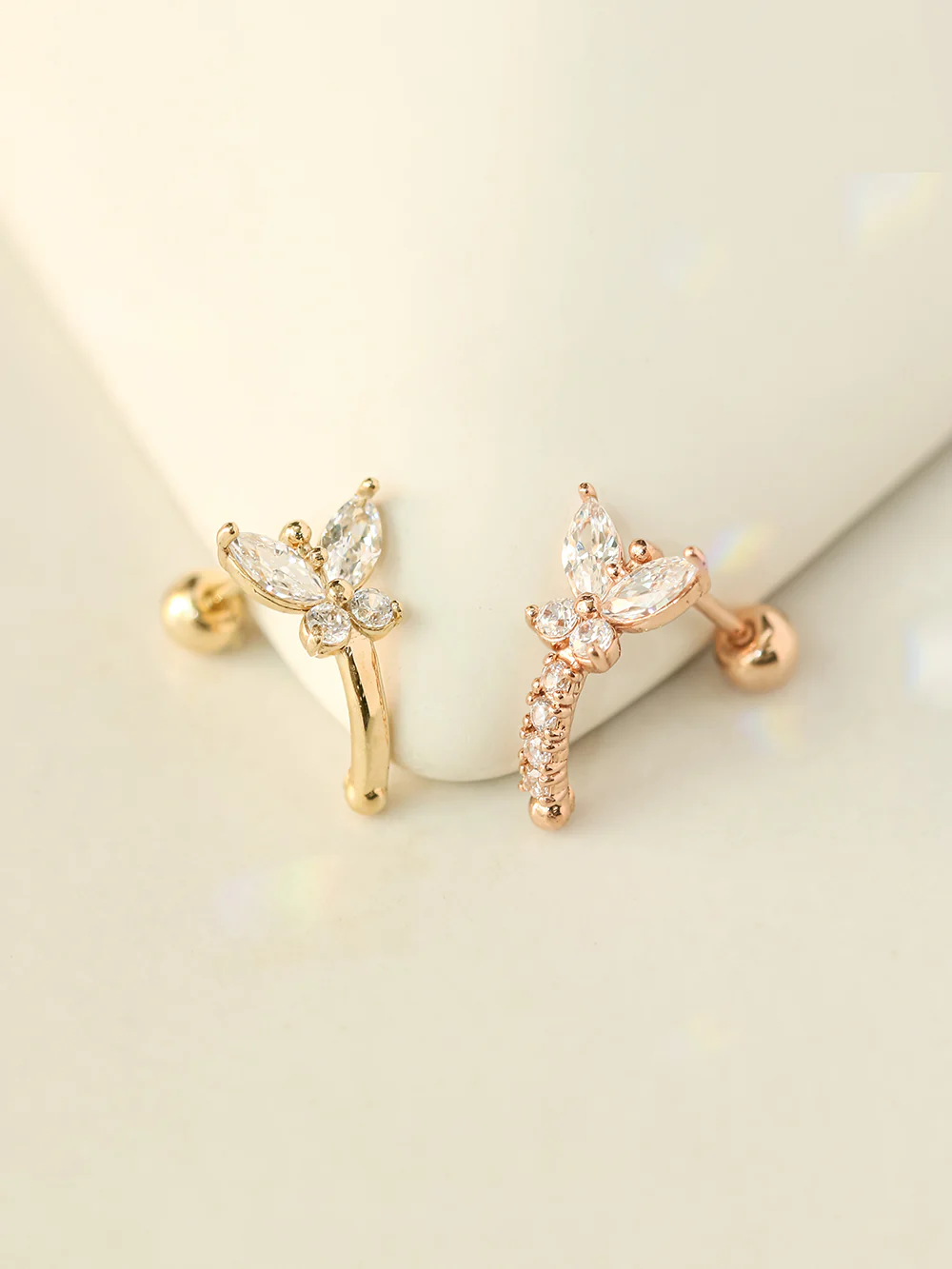 14K Gold Butterfly Half Ring Cartilage Earring 20G18G16G