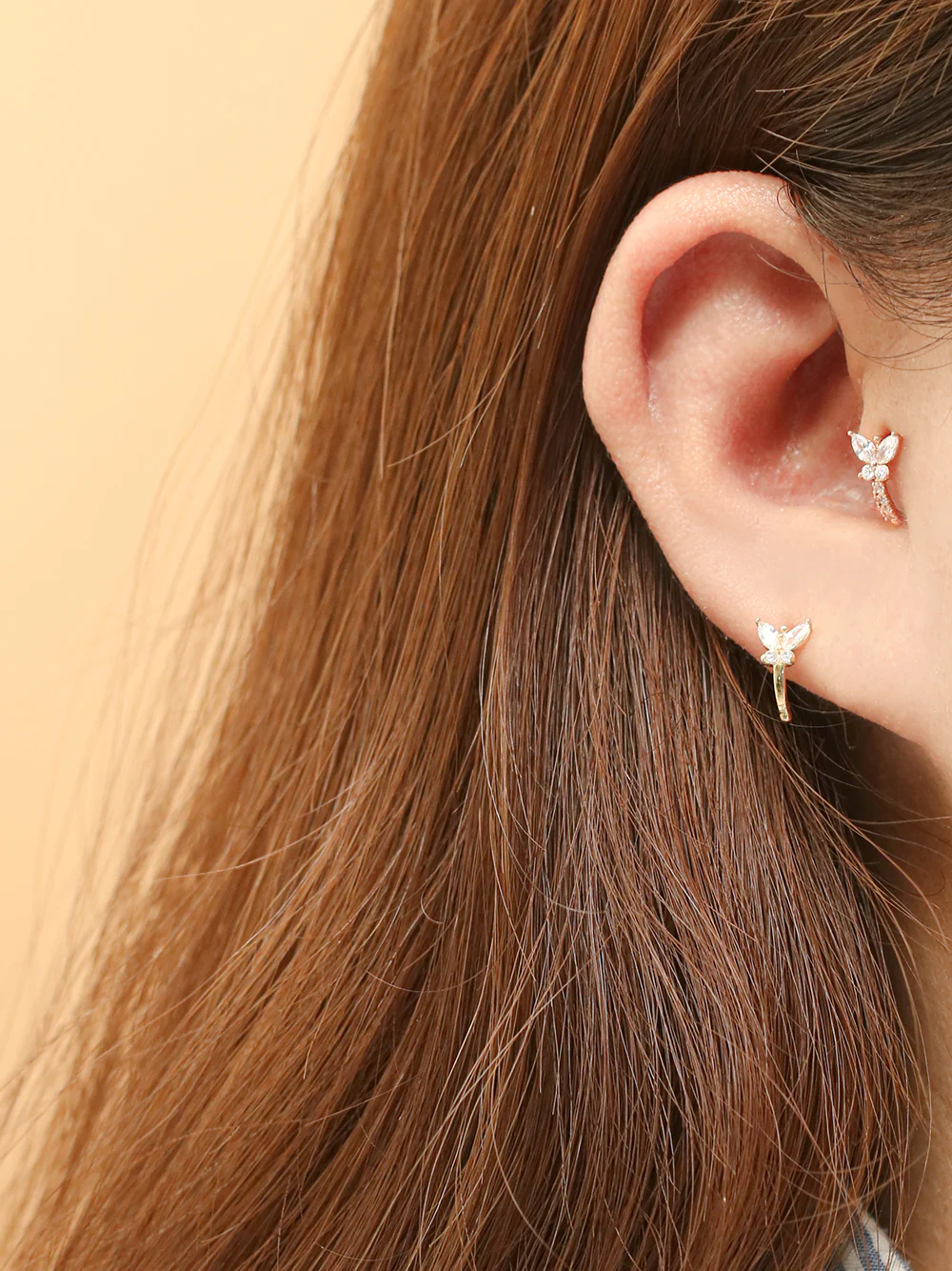 14K Gold Butterfly Half Ring Cartilage Earring 20G18G16G - Image 10