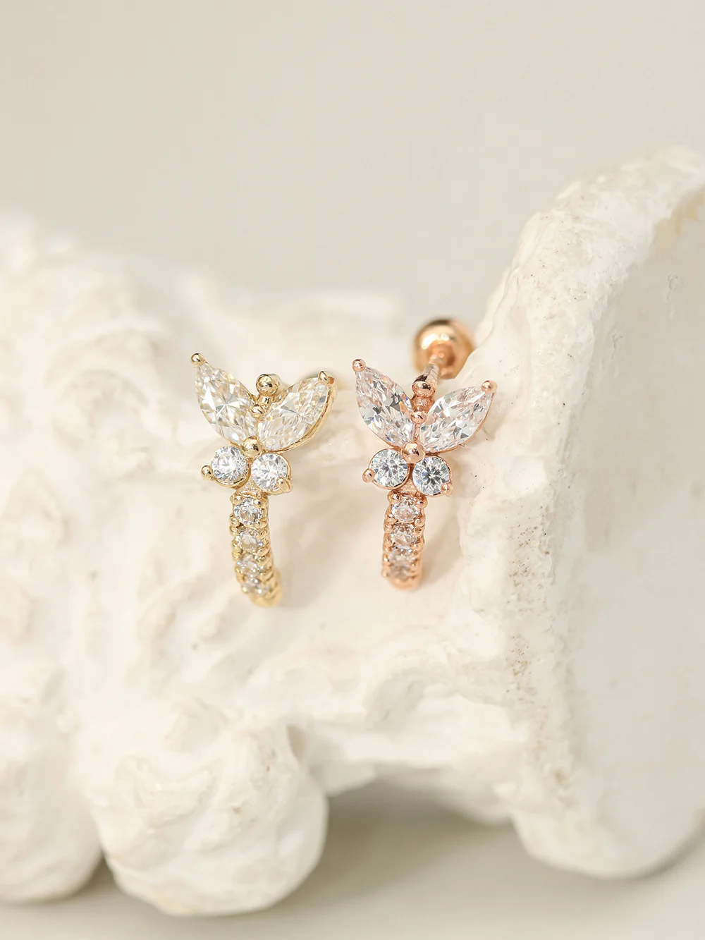 14K Gold Butterfly Half Ring Cartilage Earring 20G18G16G - Image 11