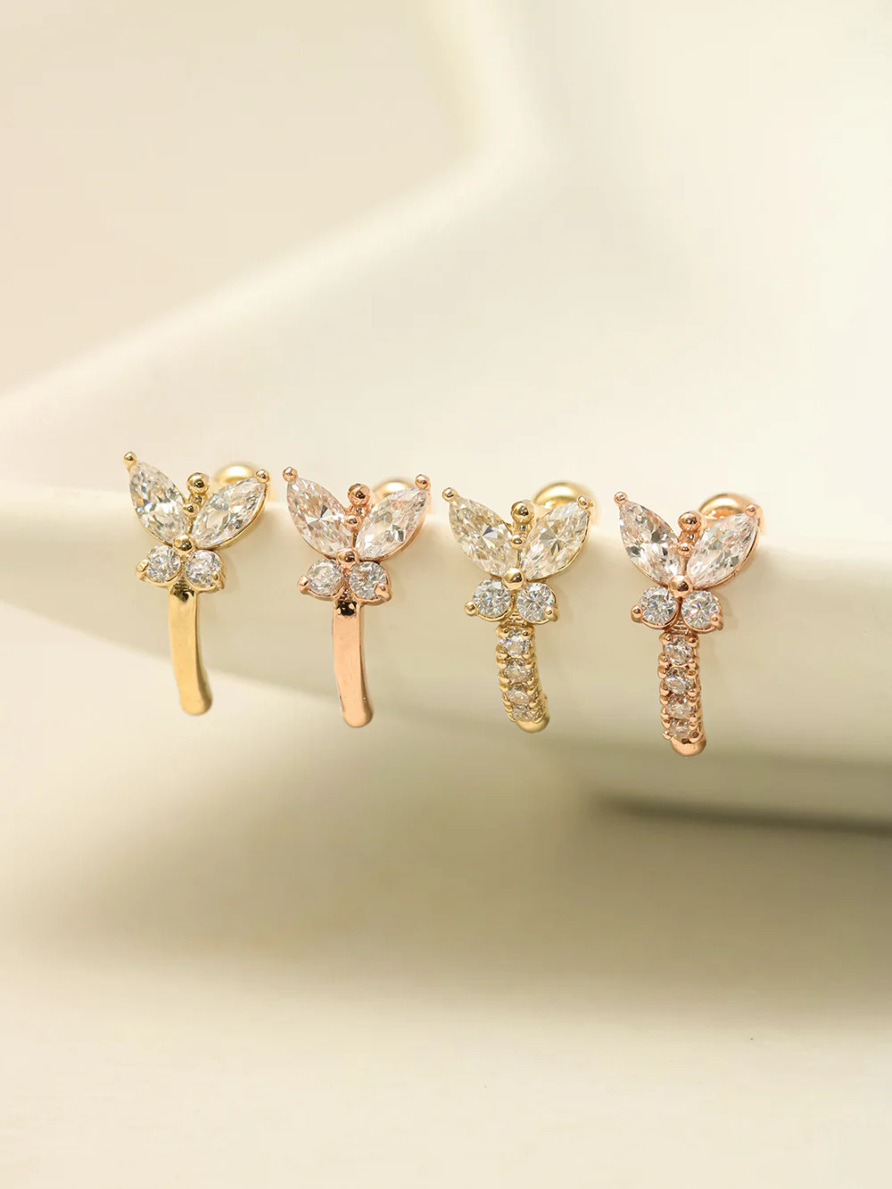 14K Gold Butterfly Half Ring Cartilage Earring 20G18G16G - Image 3