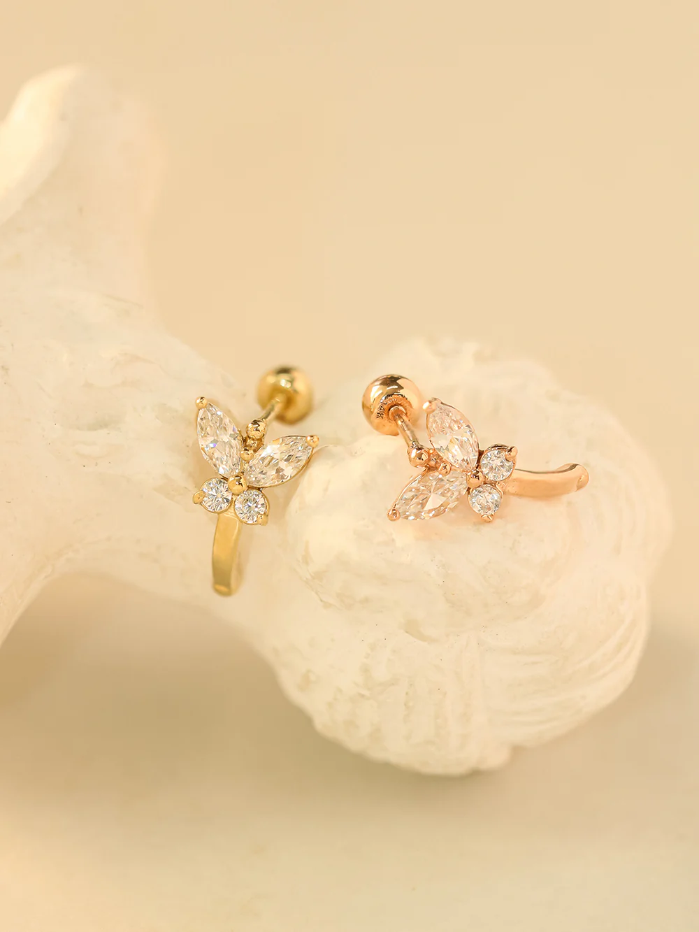 14K Gold Butterfly Half Ring Cartilage Earring 20G18G16G - Image 5