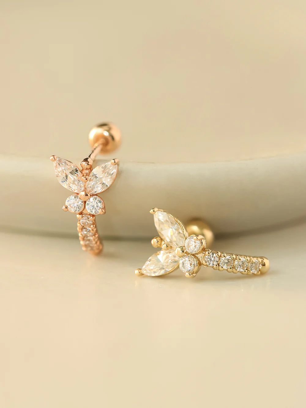 14K Gold Butterfly Half Ring Cartilage Earring 20G18G16G - Image 7