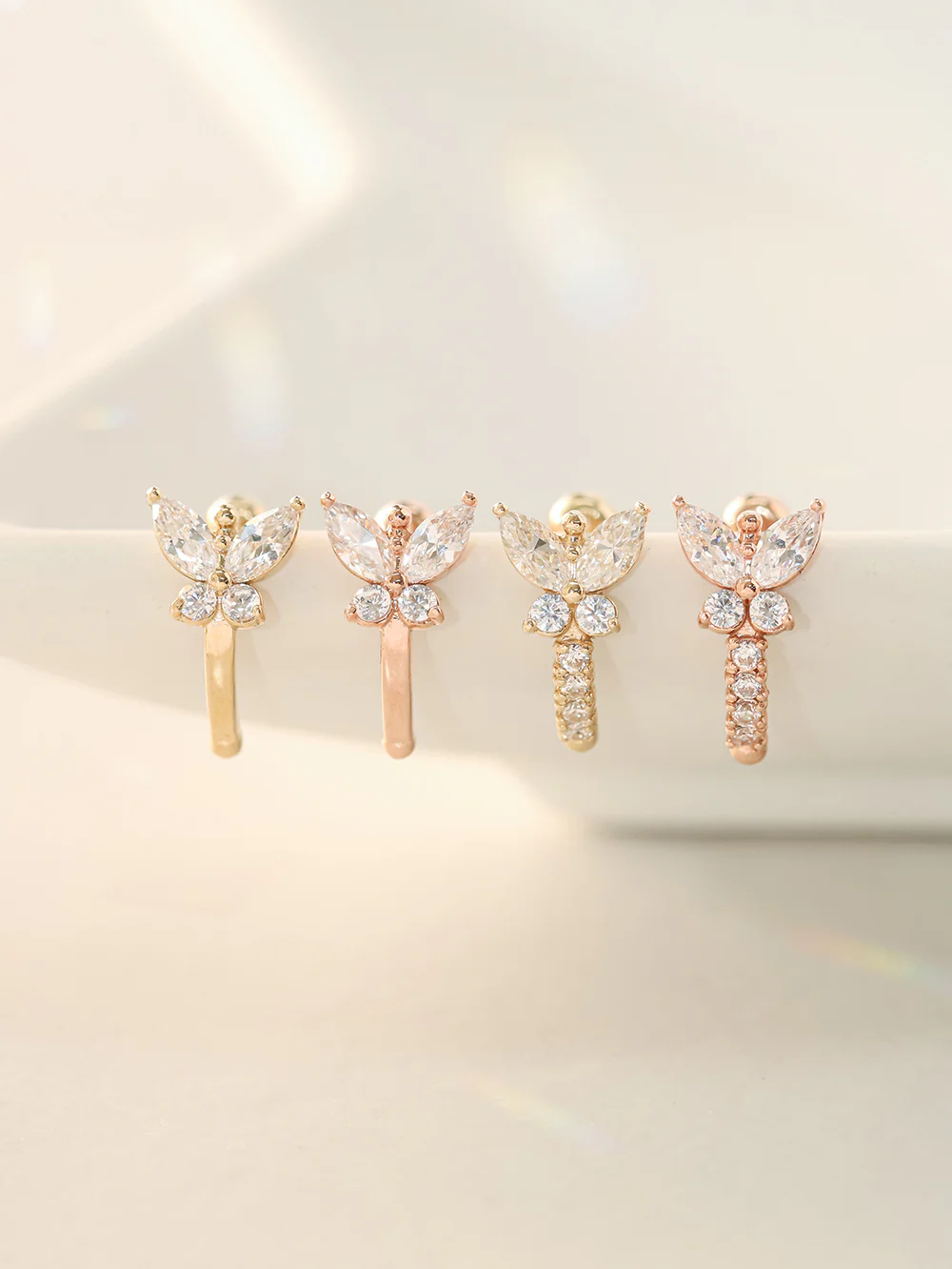 14K Gold Butterfly Half Ring Cartilage Earring 20G18G16G - Image 9