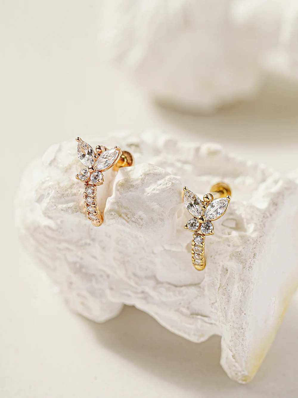 14K Gold Butterfly Half Ring Internally Threaded Labret Piercing 18G16G - Image 11