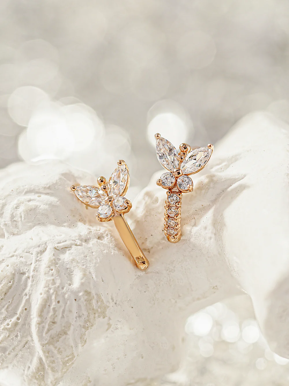 14K Gold Butterfly Half Ring Internally Threaded Labret Piercing 18G16G - Image 12