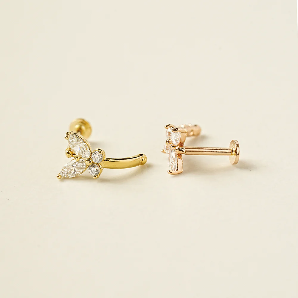 14K Gold Butterfly Half Ring Internally Threaded Labret Piercing 18G16G - Image 13