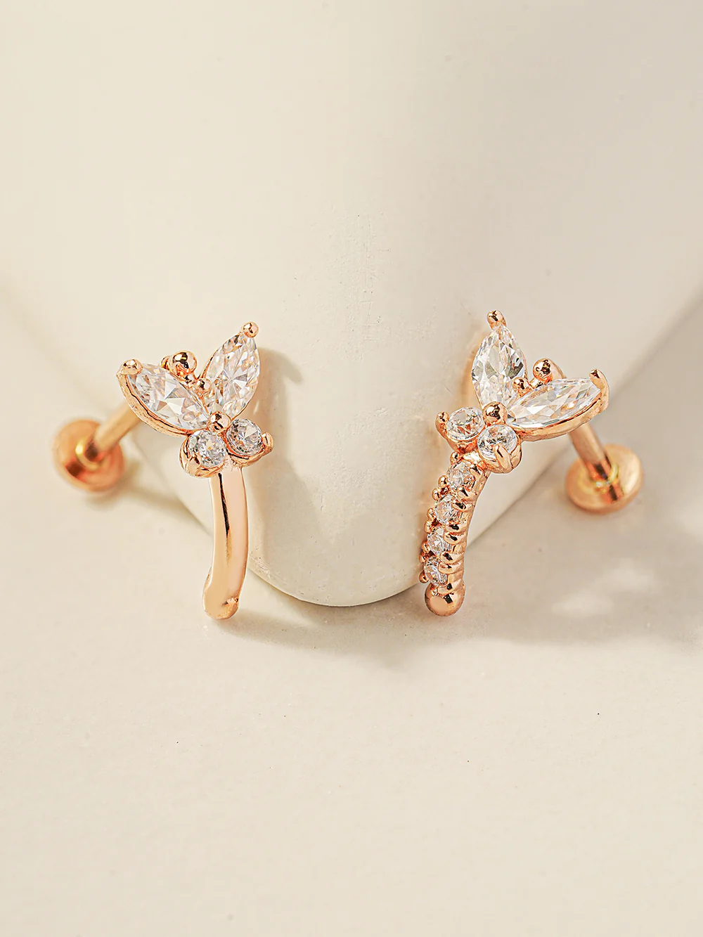 14K Gold Butterfly Half Ring Internally Threaded Labret Piercing 18G16G - Image 3