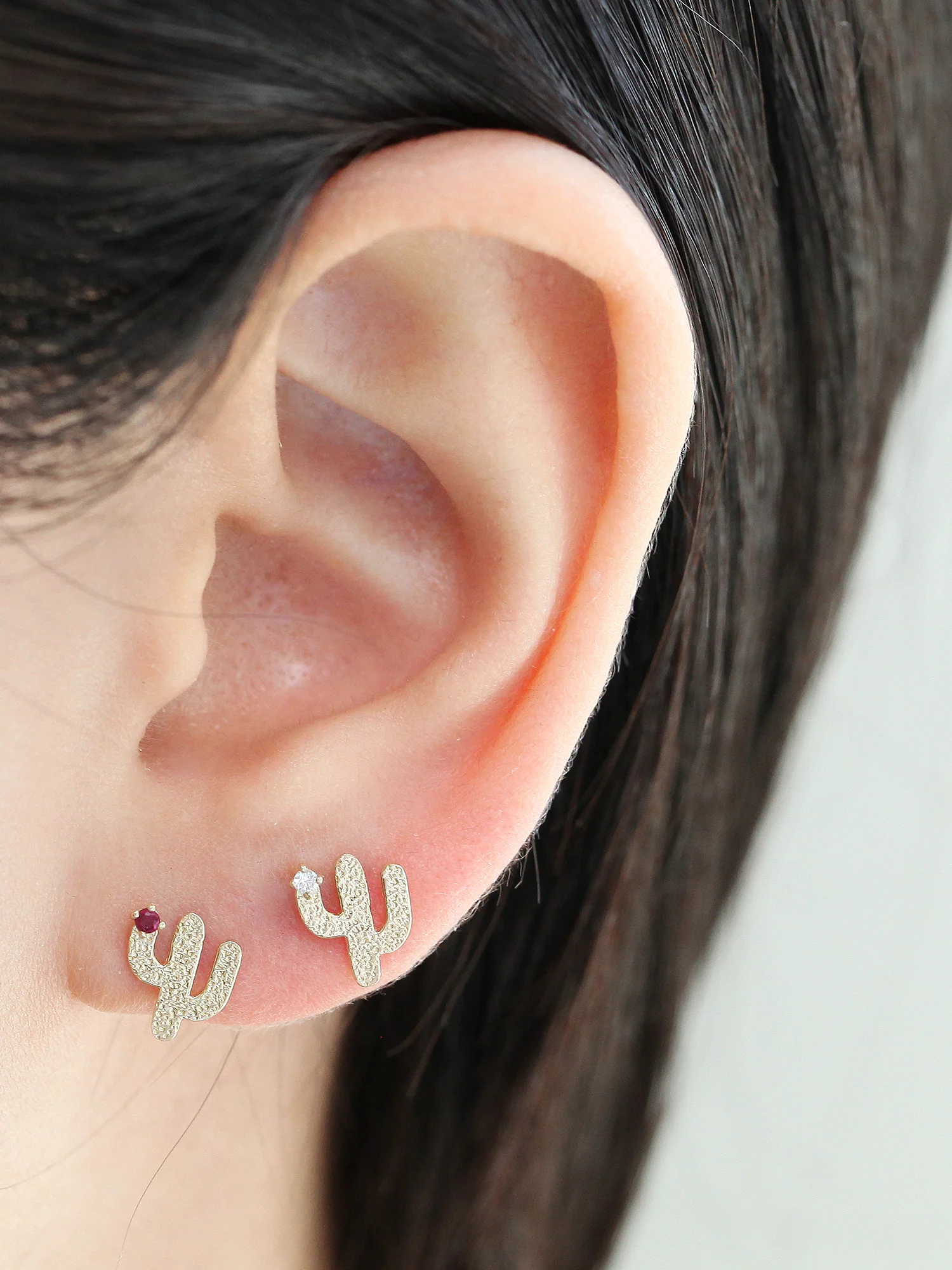 14K Gold Cactus Cartilage Earring 18g16g - Image 4