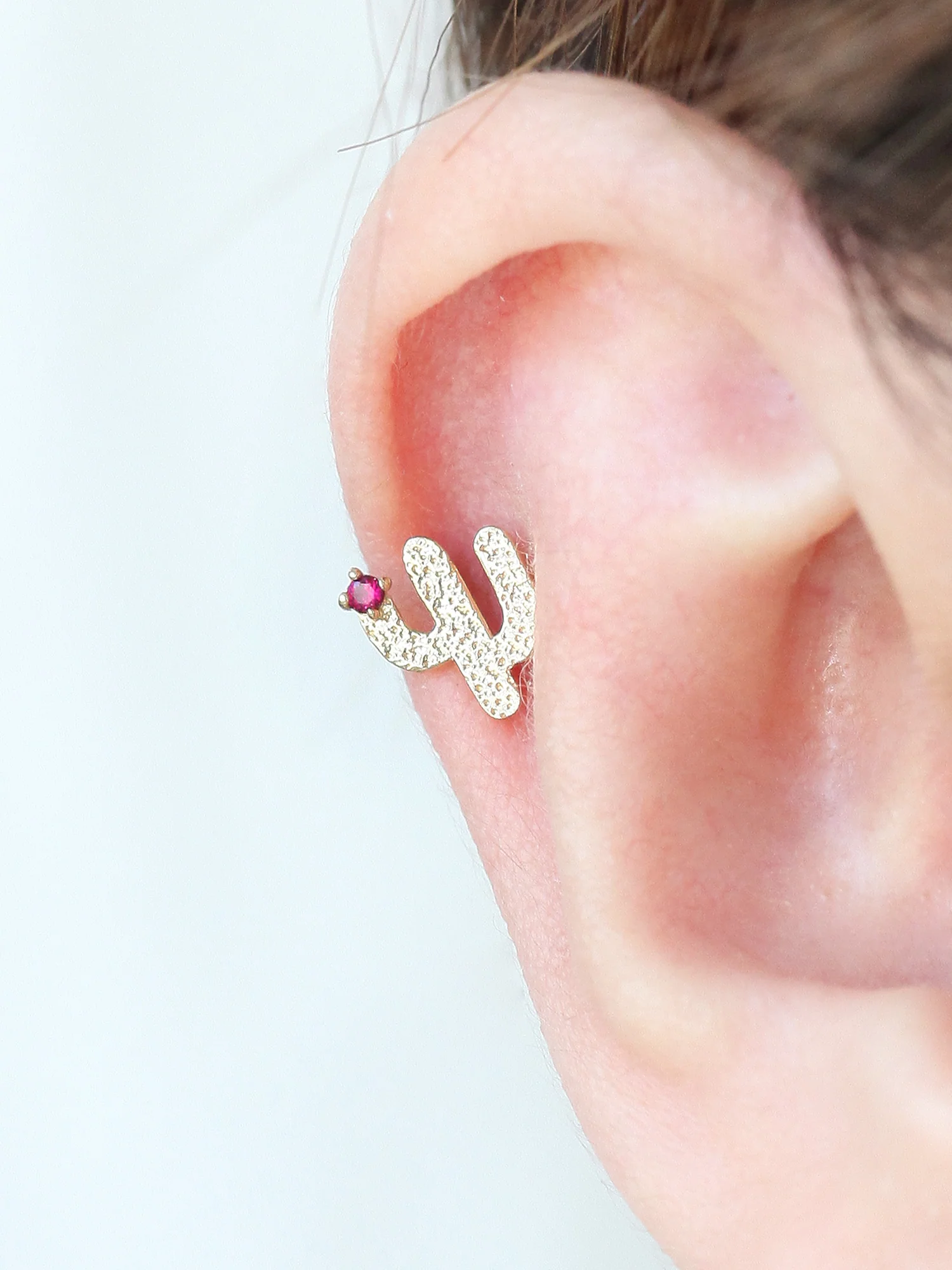 14K Gold Cactus Cartilage Earring 18g16g - Image 9