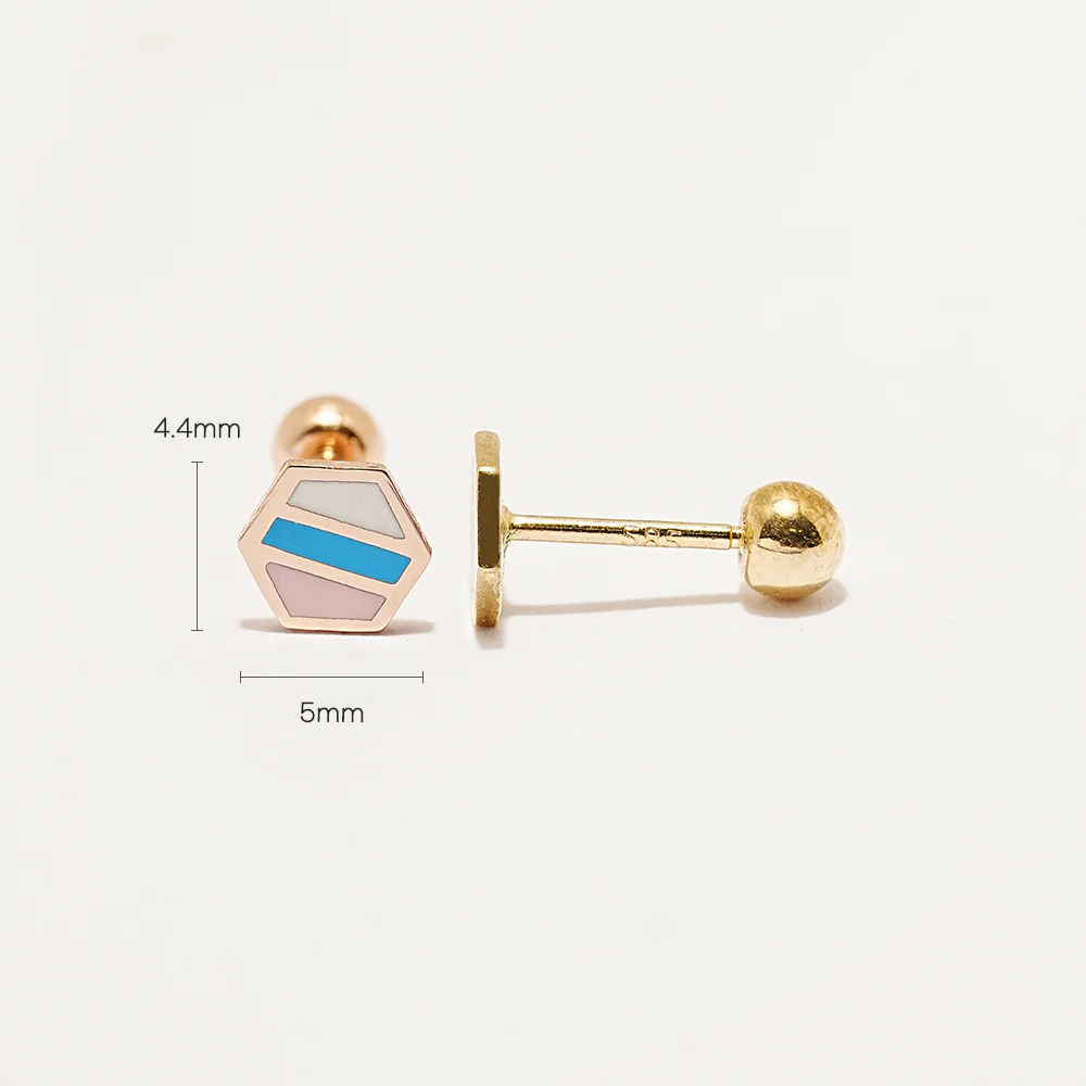 14K Gold Candy Pop Hexagon Cartilage Earring 20G - Image 5