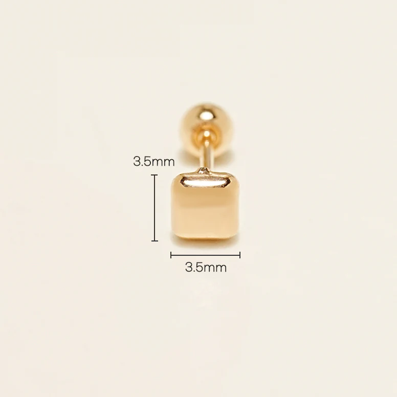 14K Gold Candy Square Cartilage Earring 20G - Image 6