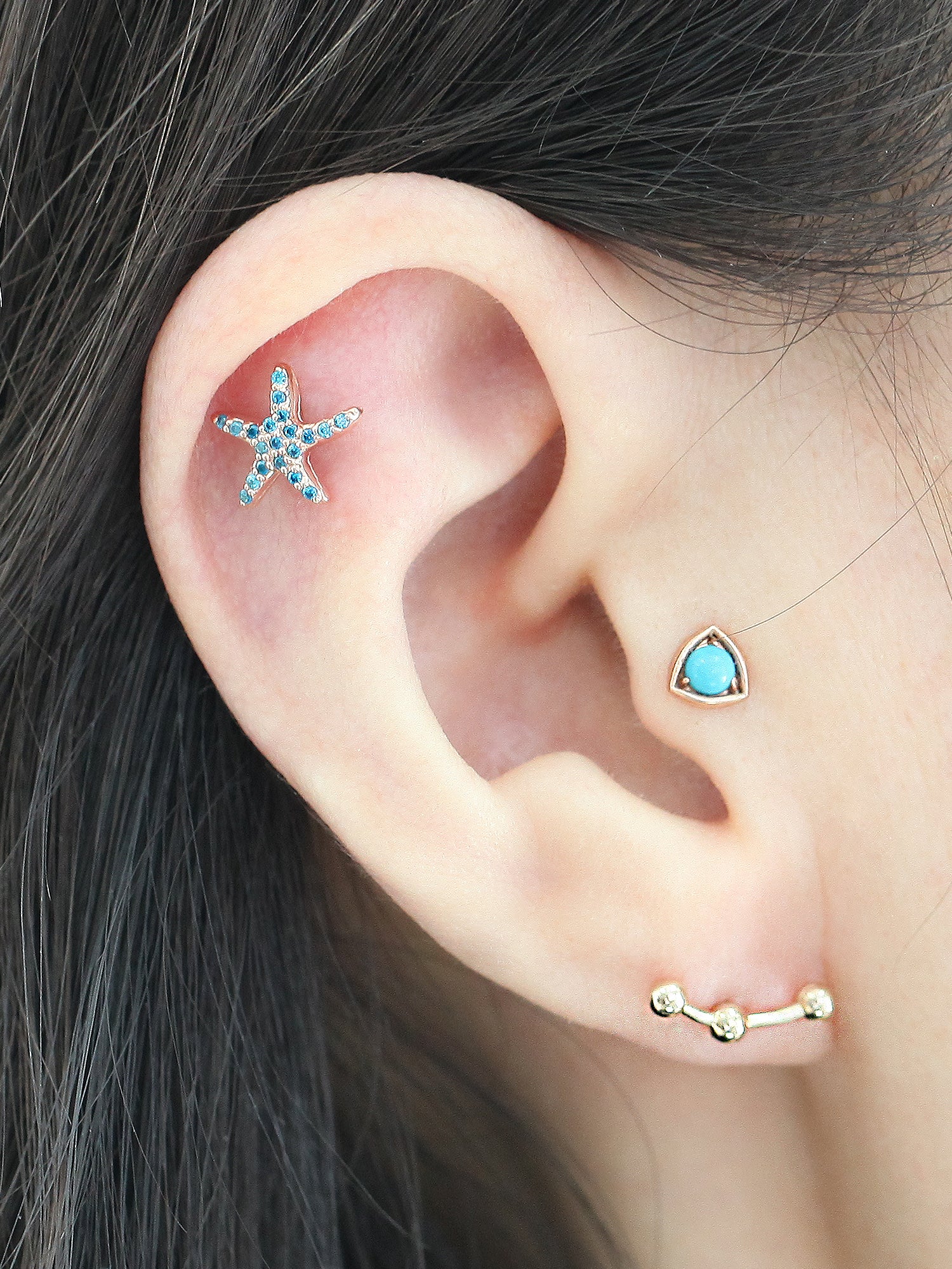 14K Gold Starfish Cartilage Earring 18G16G - Image 8