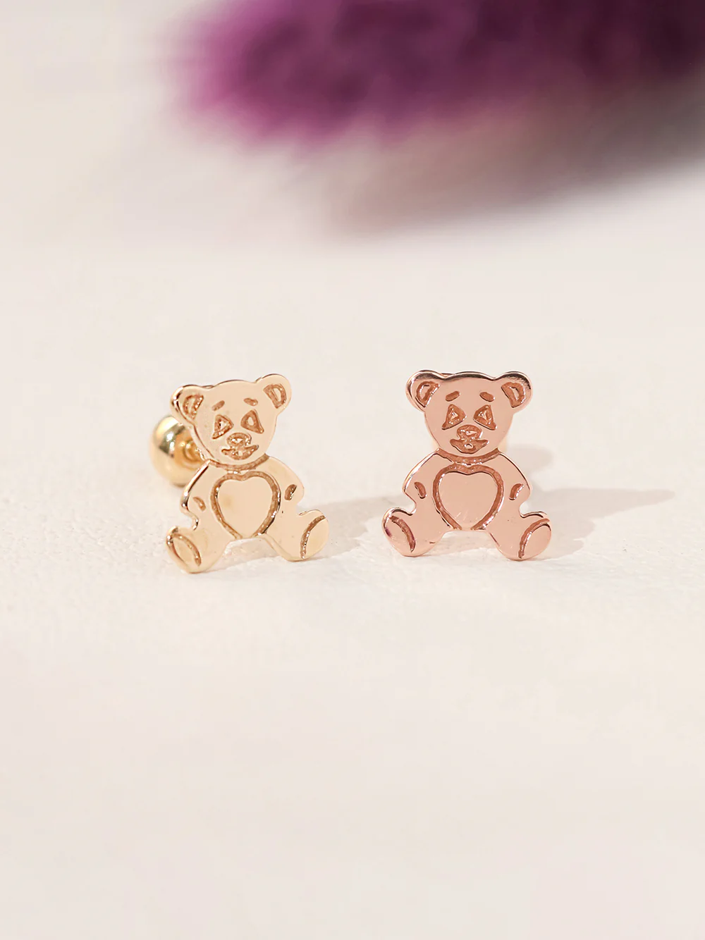 14K Gold Cartoon Bear Cartilage Earring 20G18G16G - Image 5