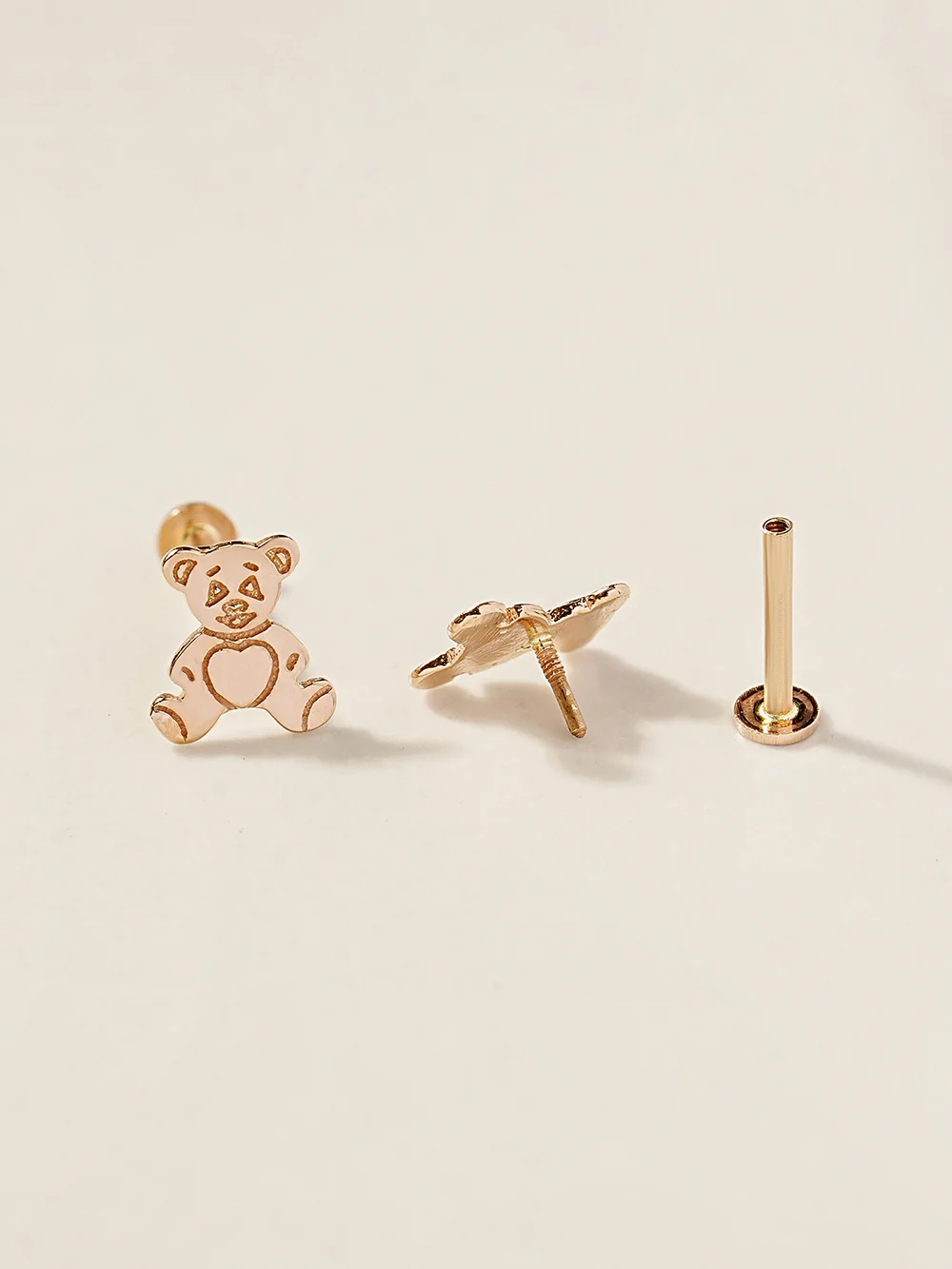 14K Gold Cartoon Teddy Bear Internally Threaded Labret Piercing 18G16G - Image 11