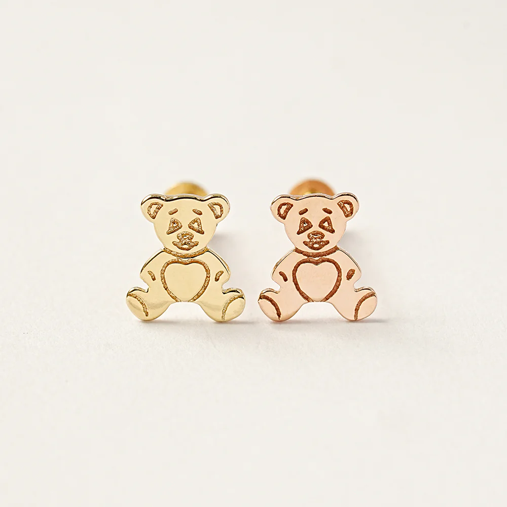 14K Gold Cartoon Teddy Bear Internally Threaded Labret Piercing 18G16G - Image 12