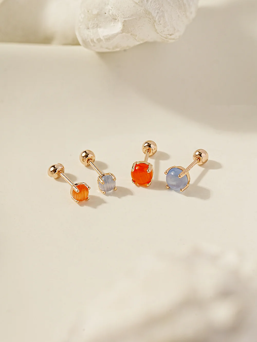 14K Gold Cat's Eye Round Cubic Cartilage Earring 20G18G16G - Image 9