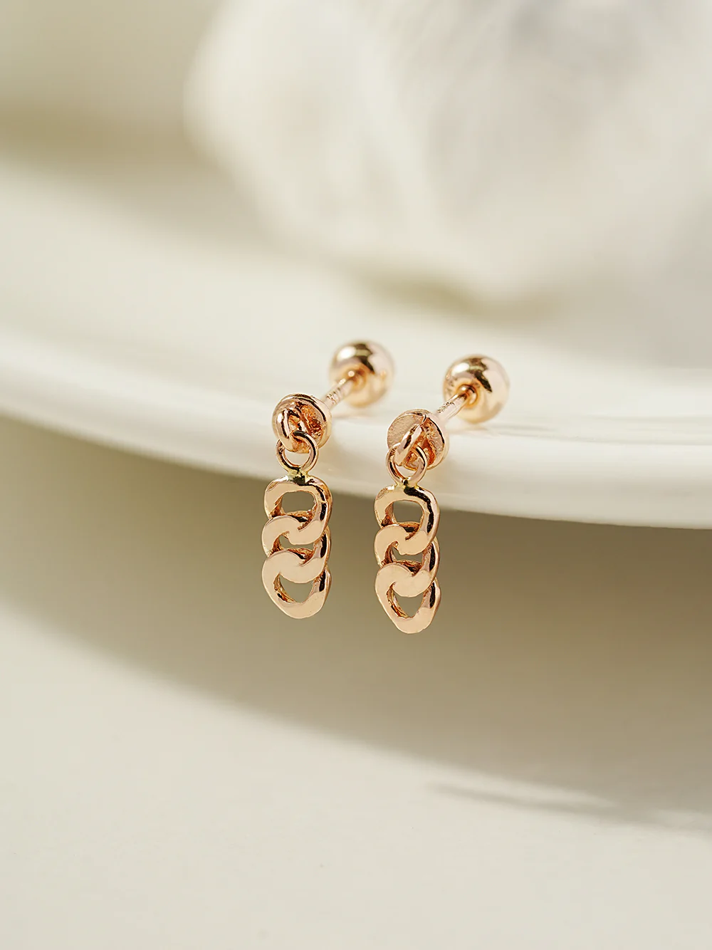 14K Gold Chain Drop Cartilage Earring 20G
